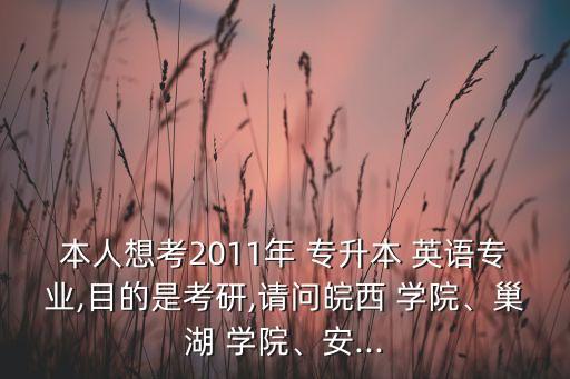 本人想考2011年 專升本 英語專業(yè),目的是考研,請問皖西 學(xué)院、巢湖 學(xué)院、安...