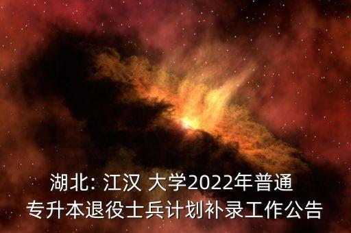 湖北: 江漢 大學(xué)2022年普通 專升本退役士兵計劃補錄工作公告